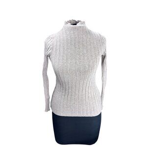 Ribbed Beige Mock Neck Long Sleeve Sweater Top By EGGKA